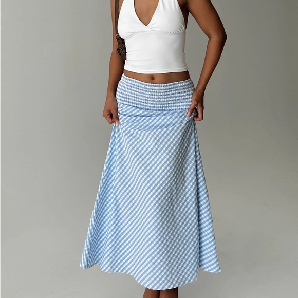 Princess Polly Dresses & Skirts - Princess Polly Every Girl Shirred Maxi Skirt Blue Check